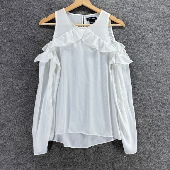Trouve Blouse Women S Small White Round Neck Cold Shoulder Long Sleeve Hook&Eye - Picture 1 of 9